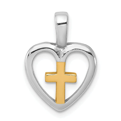 Sterling Silver Vermeil Cross Heart Pendant at $ 14.36 only from Jewelryshopping.com