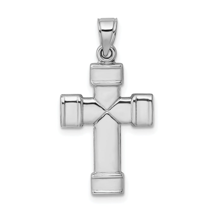 Silver Rhodium Polished 3-D Latin Cross Pendant