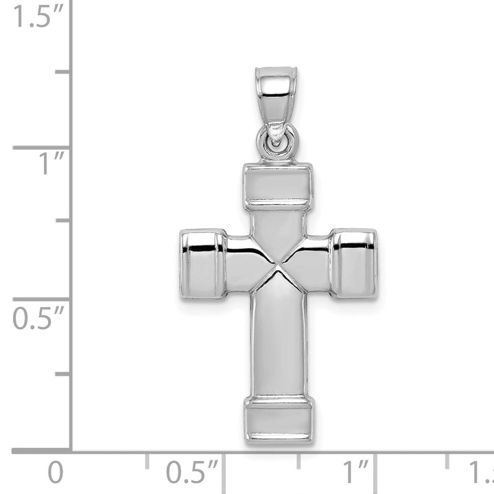 Silver Rhodium Polished 3-D Latin Cross Pendant