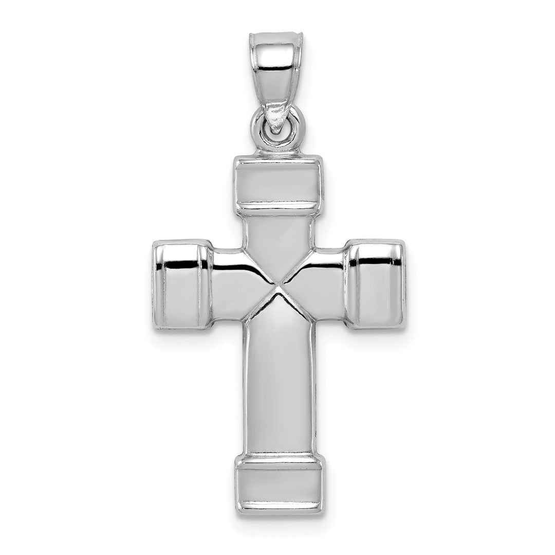 Silver Rhodium Polished 3-D Latin Cross Pendant