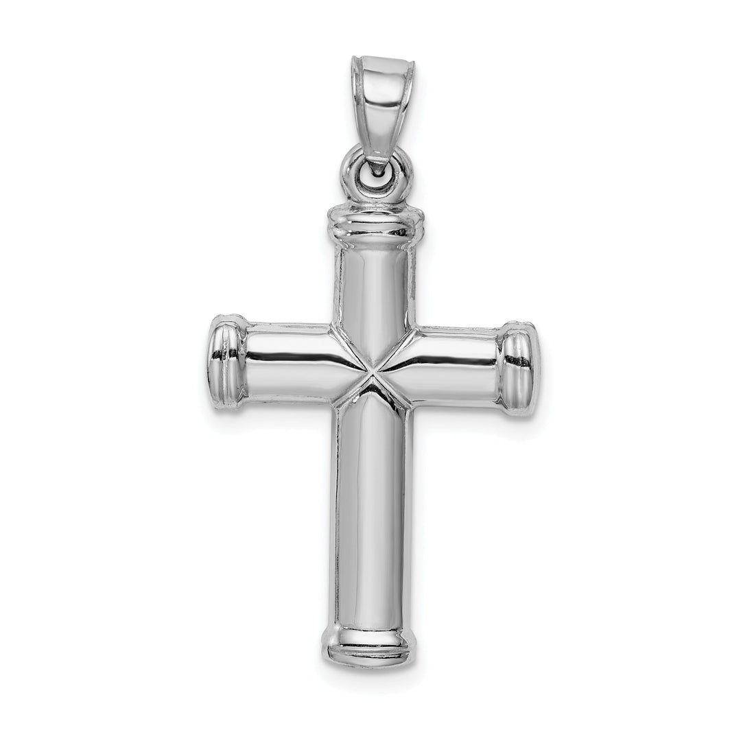 Silver Rhodium Polished 3-D Latin Cross Pendant