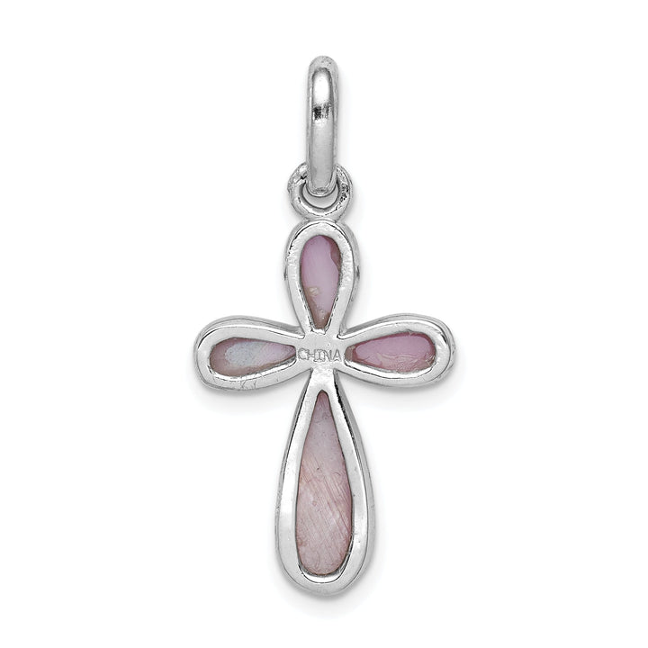 Silver Polish Pink Mother of Pearl CrossPendant