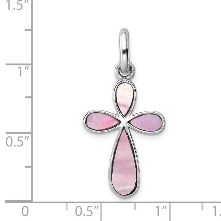 Silver Polish Pink Mother of Pearl CrossPendant