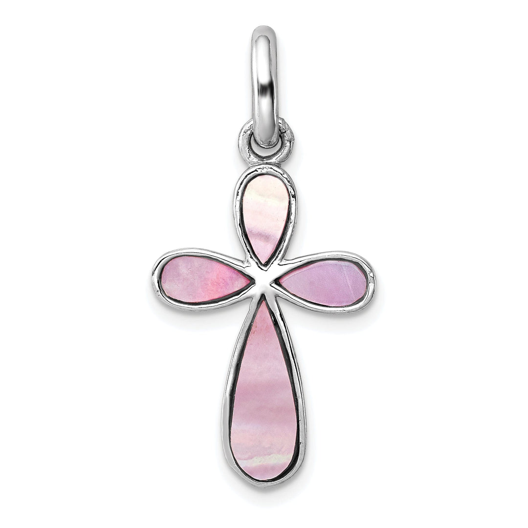 Silver Polish Pink Mother of Pearl CrossPendant