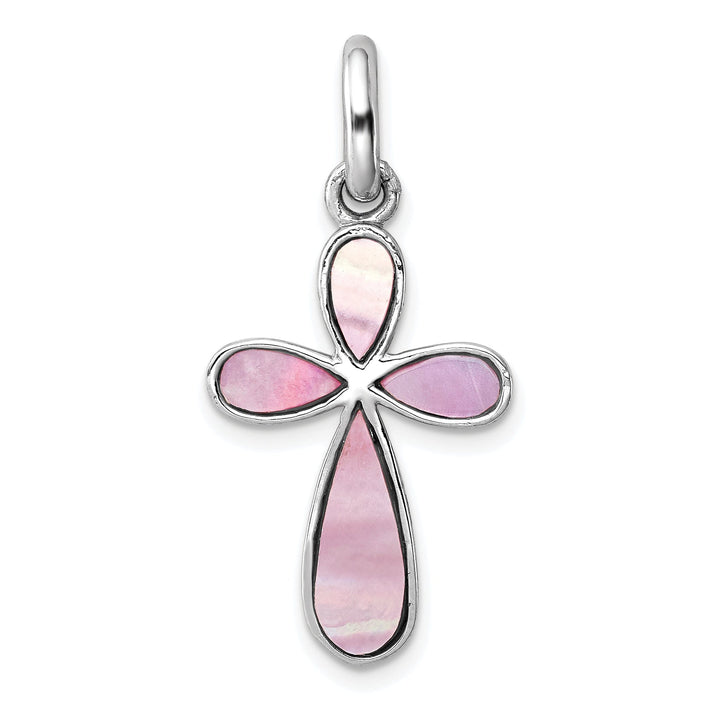 Silver Polish Pink Mother of Pearl CrossPendant