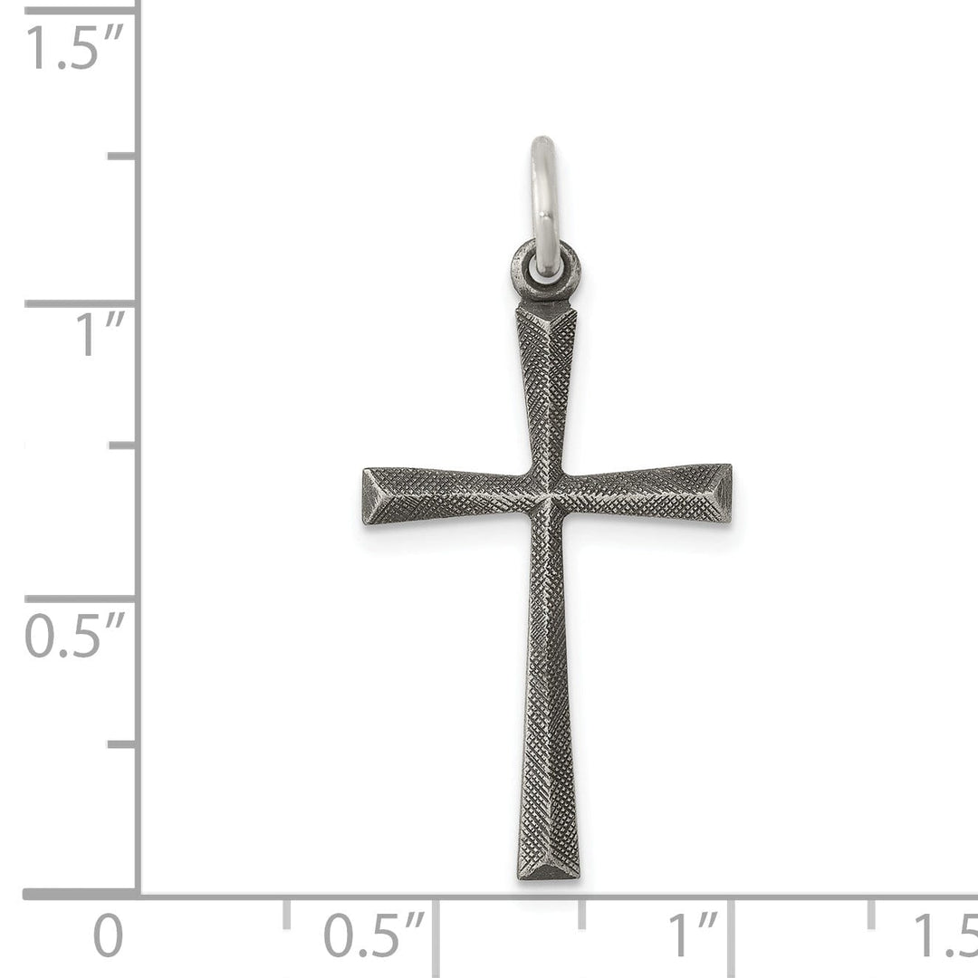 Silver Satin Textured Antiqued Cross Pendant