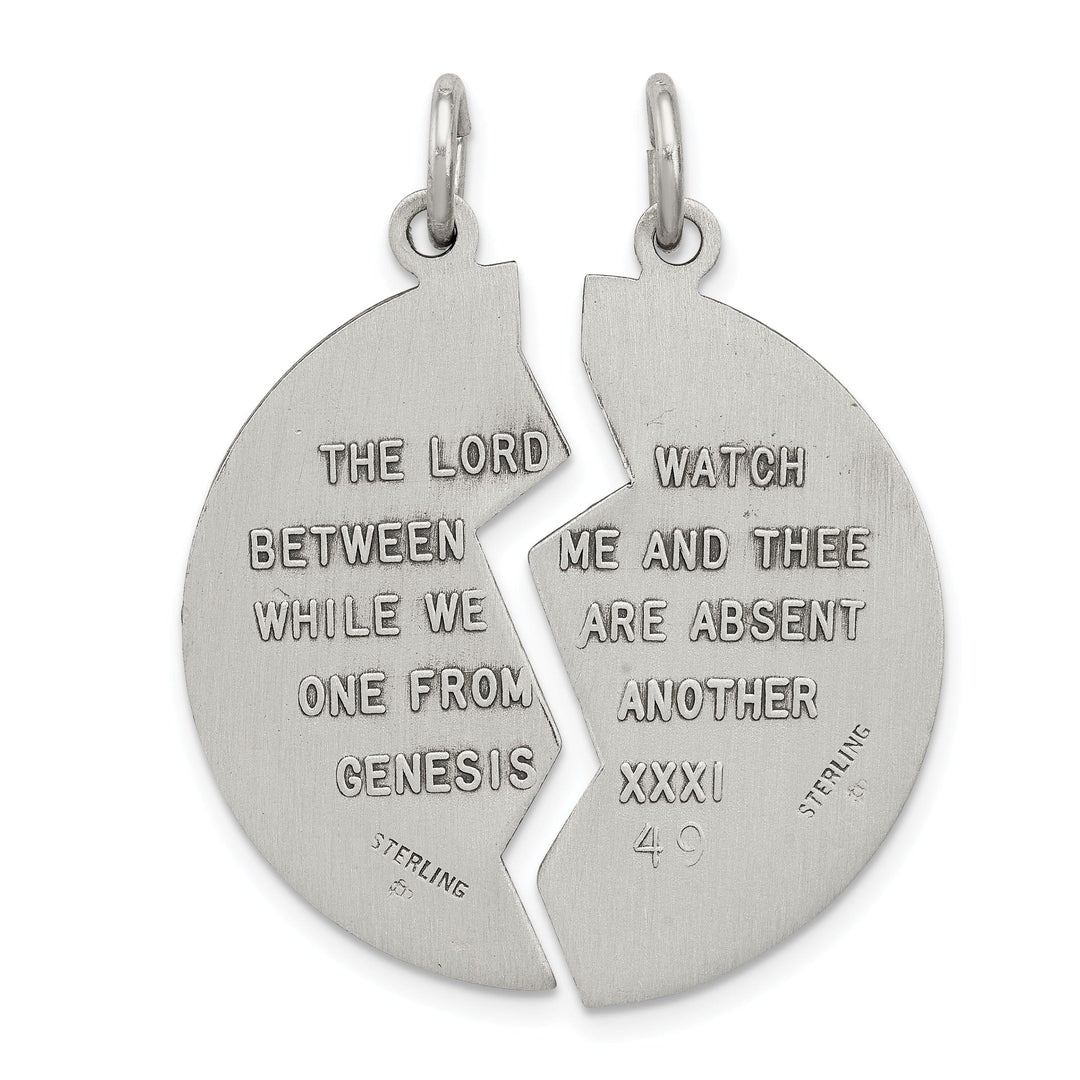 Sterling Silver Antiqued Mitzpah Charm Pendant. Engraving fee $22.00.