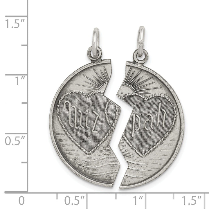 Sterling Silver Antiqued Mitzpah Charm Pendant. Engraving fee $22.00.