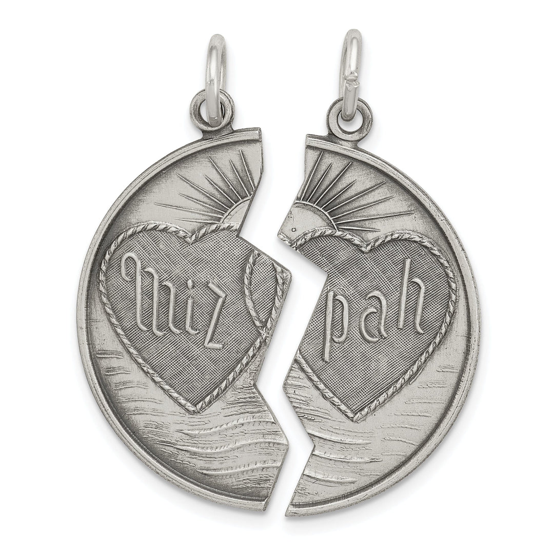 Sterling Silver Antiqued Mitzpah Charm Pendant. Engraving fee $22.00.