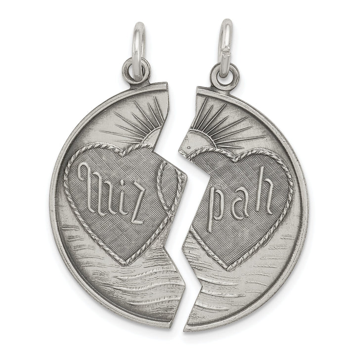 Sterling Silver Antiqued Mitzpah Charm Pendant. Engraving fee $22.00.