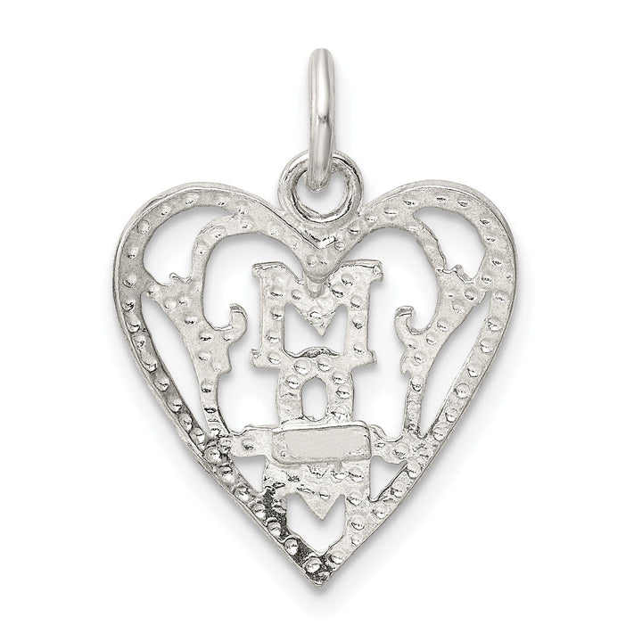 Silver Polished Mom in Heart Charm Pendant