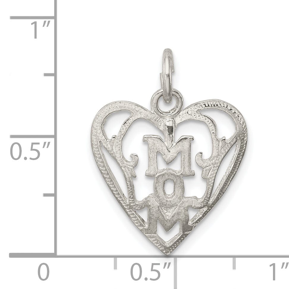 Silver Polished Mom in Heart Charm Pendant