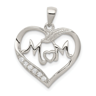 Silver Polished CZ Open Back Heart MOM Pendant at $ 24.74 only from Jewelryshopping.com