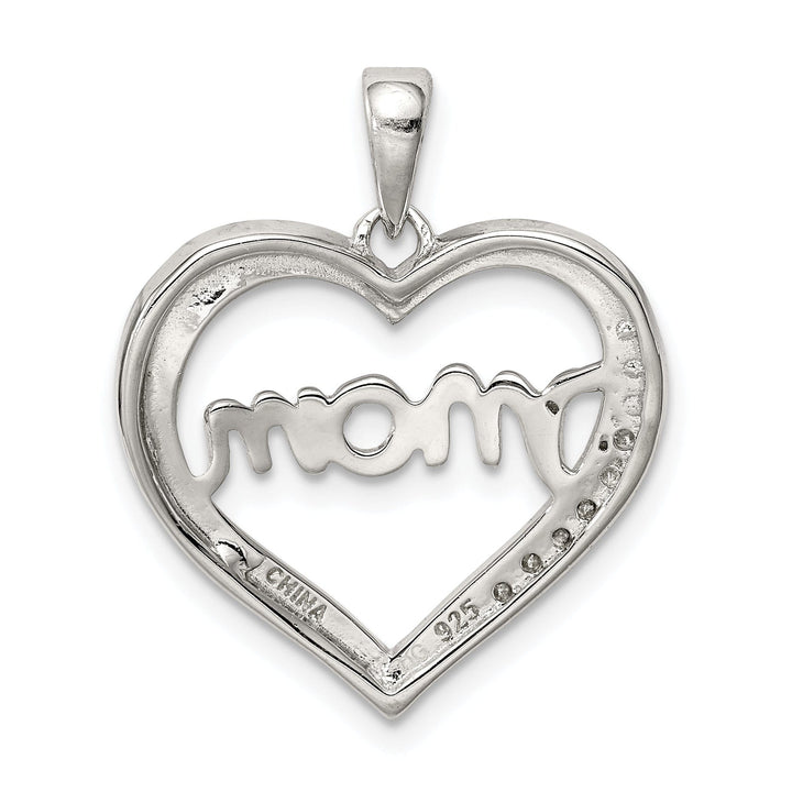 Silver Polished CZ Open Back Heart MOM Pendant