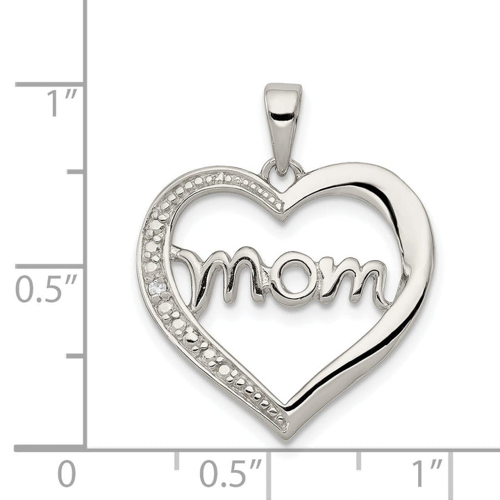 Silver Polished CZ Open Back Heart MOM Pendant