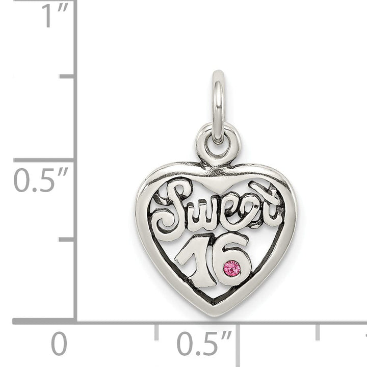 Sterling Silver Pink C.Z Sweet 16 Heart Charm