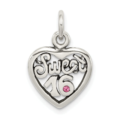 Sterling Silver Pink C.Z Sweet 16 Heart Charm