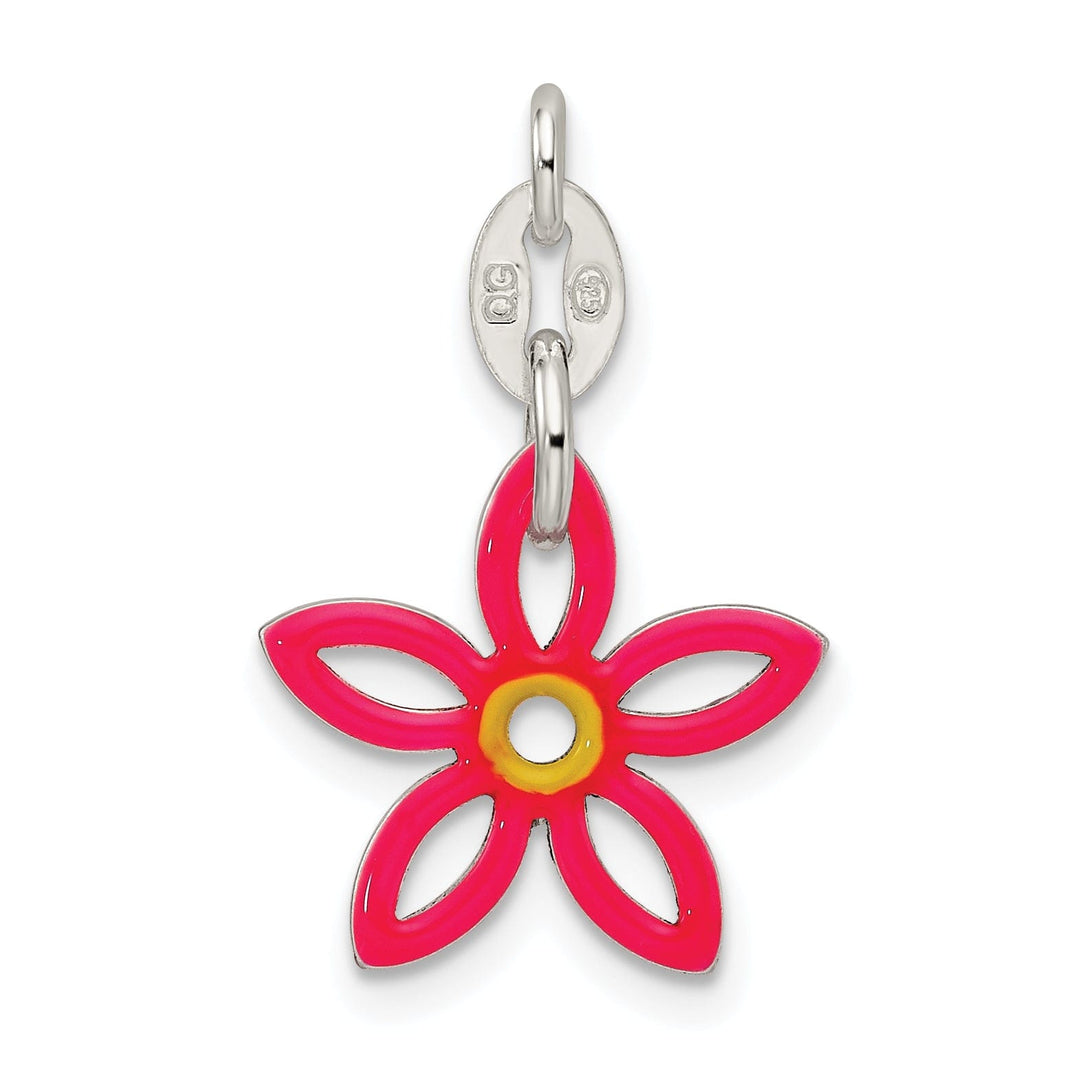 Silver Polished Finish Flower Enameled Charm