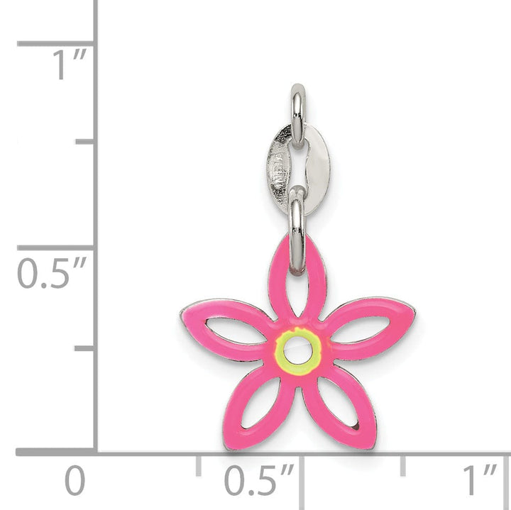 Silver Polished Finish Flower Enameled Charm