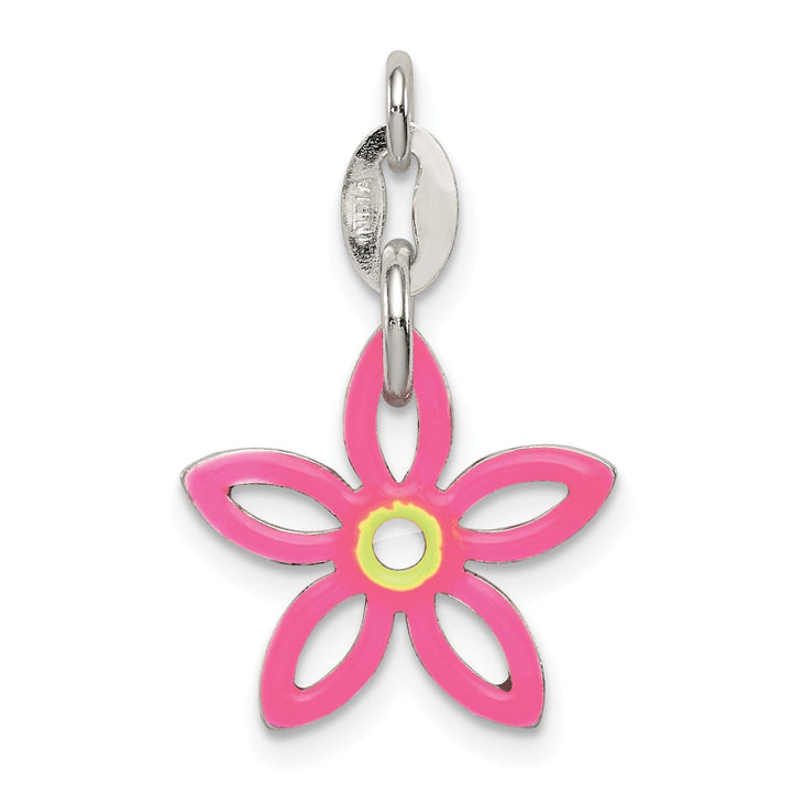 Silver Polished Finish Flower Enameled Charm