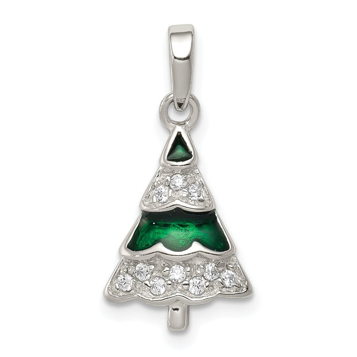 Silver Cubic Zirconia Christmas Tree Pendant