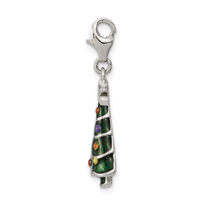 Silver C.Z Enameled Christmas Tree Pendant