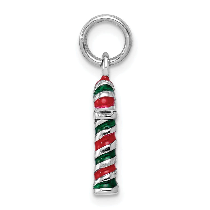 Sterling Silver Enamel Candy Cane Charm Pendant