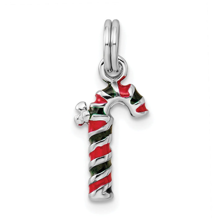 Sterling Silver Enamel Candy Cane Charm Pendant