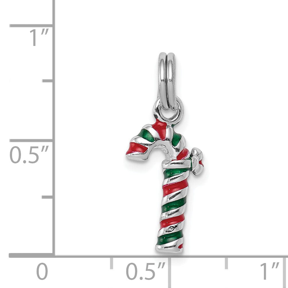 Sterling Silver Enamel Candy Cane Charm Pendant