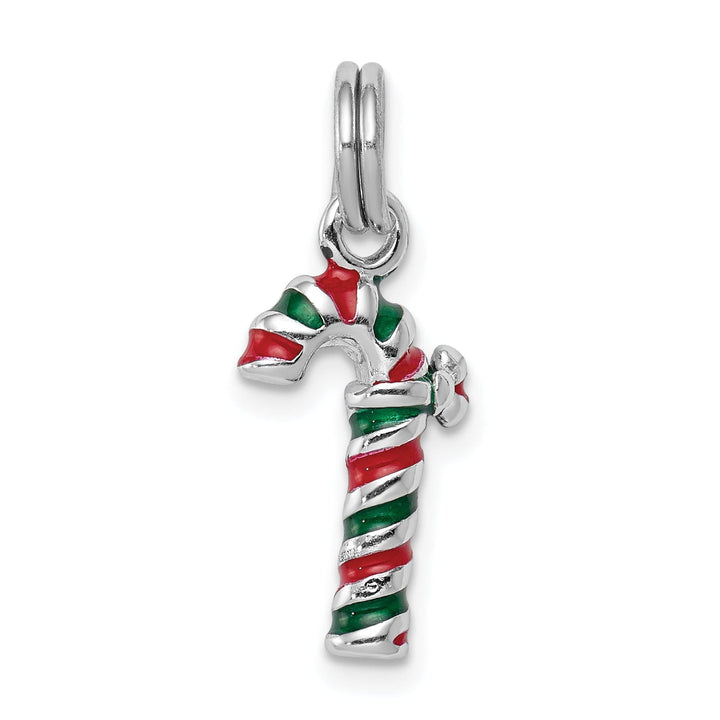 Sterling Silver Enamel Candy Cane Charm Pendant