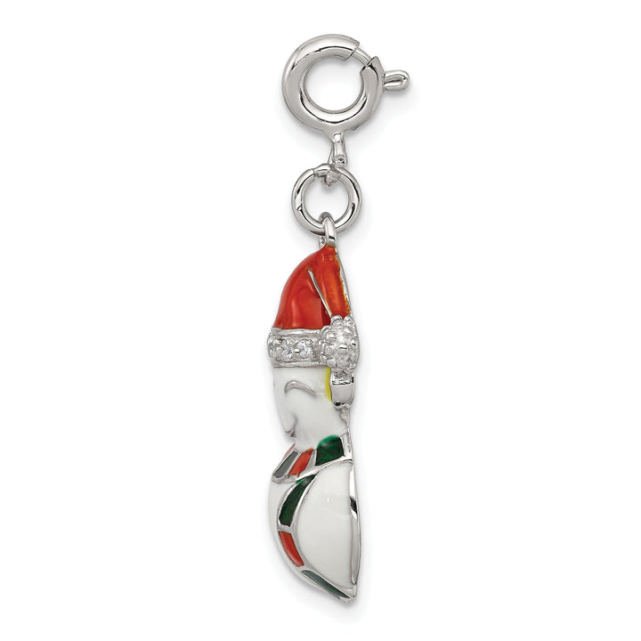 Silver Cubic Zirconia Enameled Snowman Charm