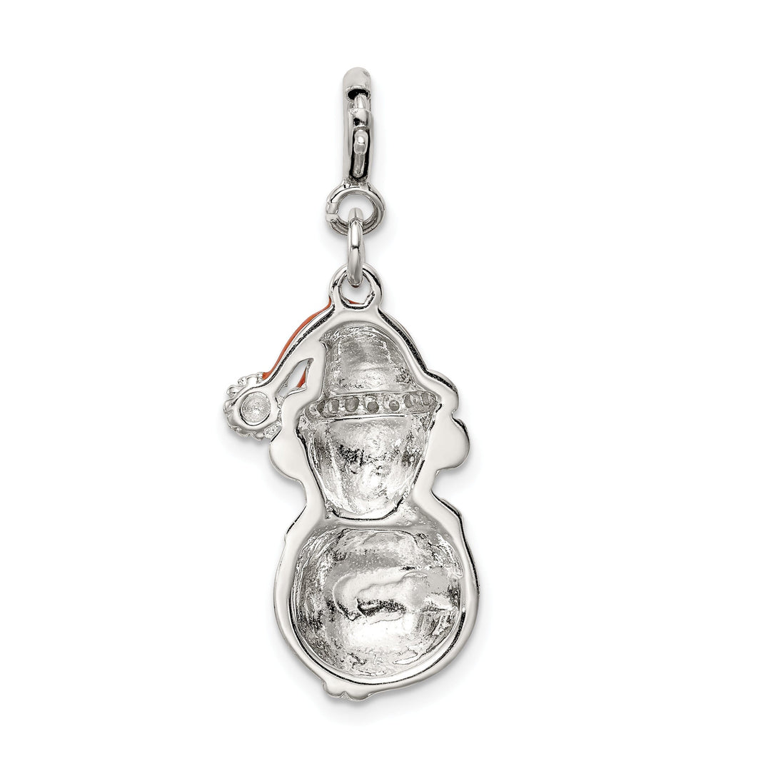 Silver Cubic Zirconia Enameled Snowman Charm