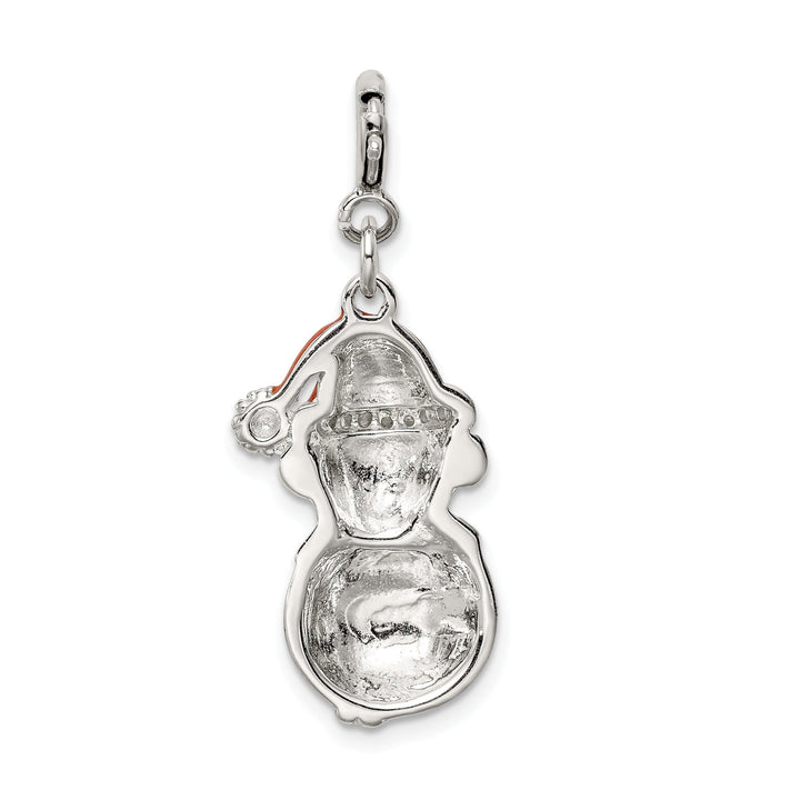 Silver Cubic Zirconia Enameled Snowman Charm