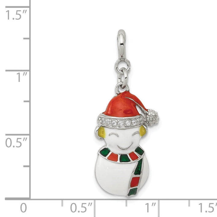 Silver Cubic Zirconia Enameled Snowman Charm