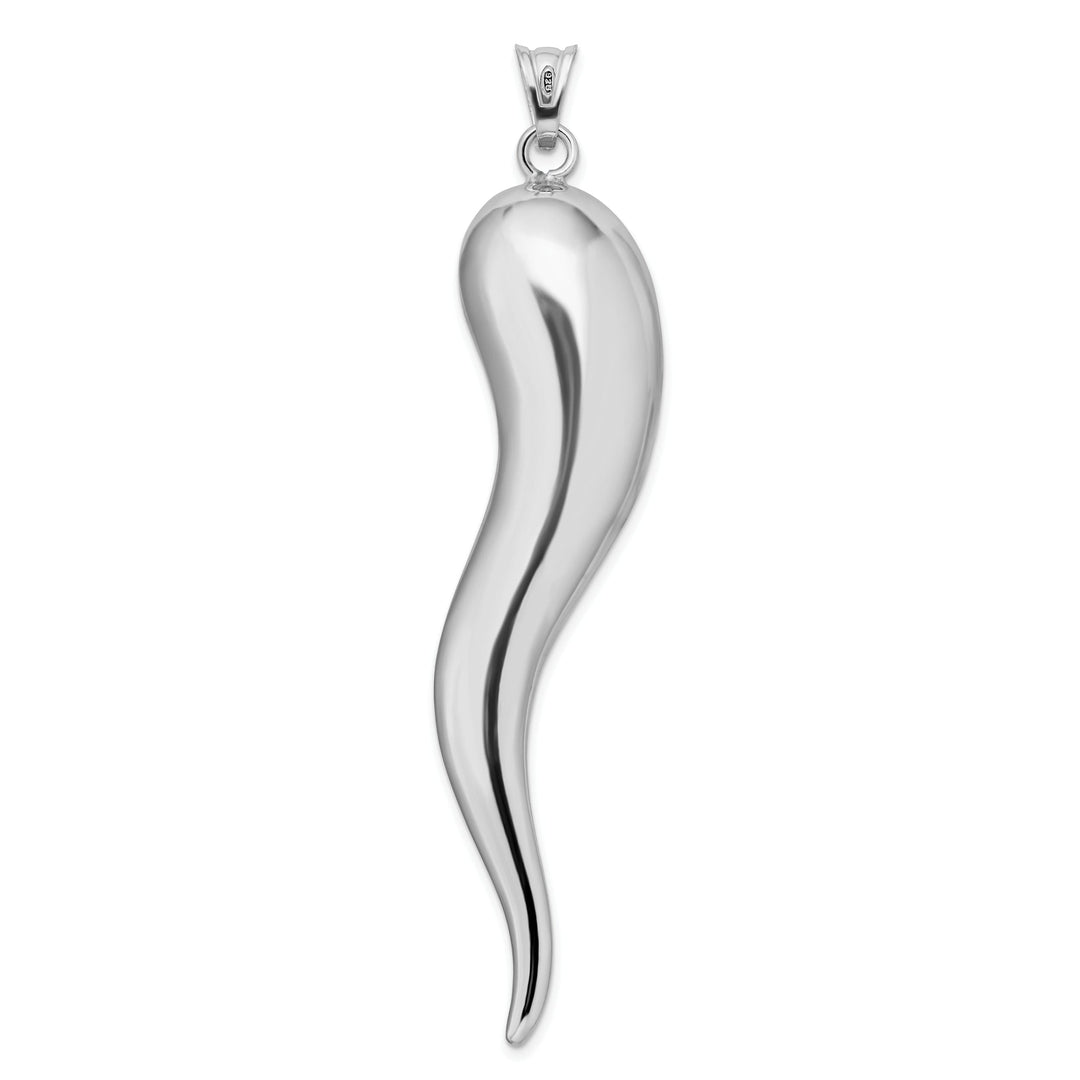 Silver Polished Finish 3-D Italian Horn Charm