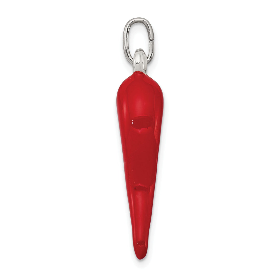 925 Silver Red Polished Enamel Italian Horn Charm