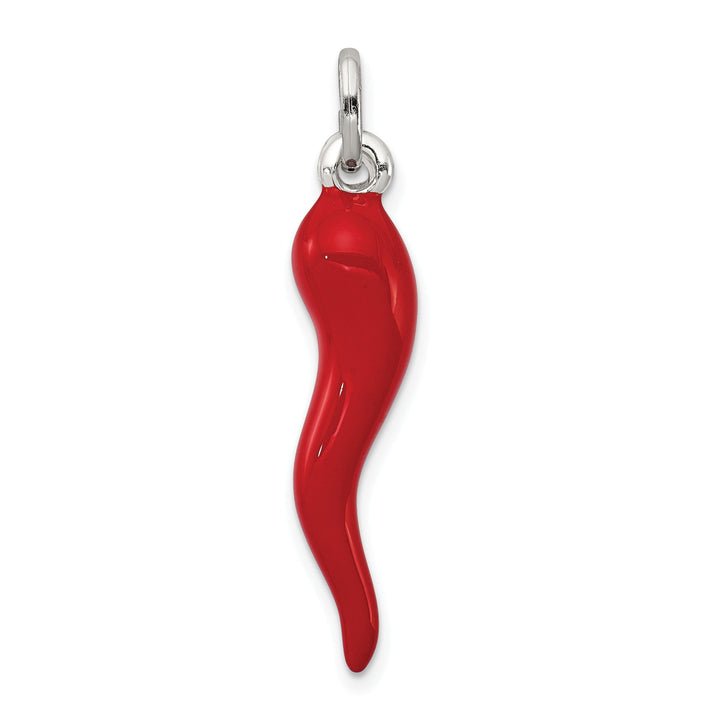 925 Silver Red Polished Enamel Italian Horn Charm