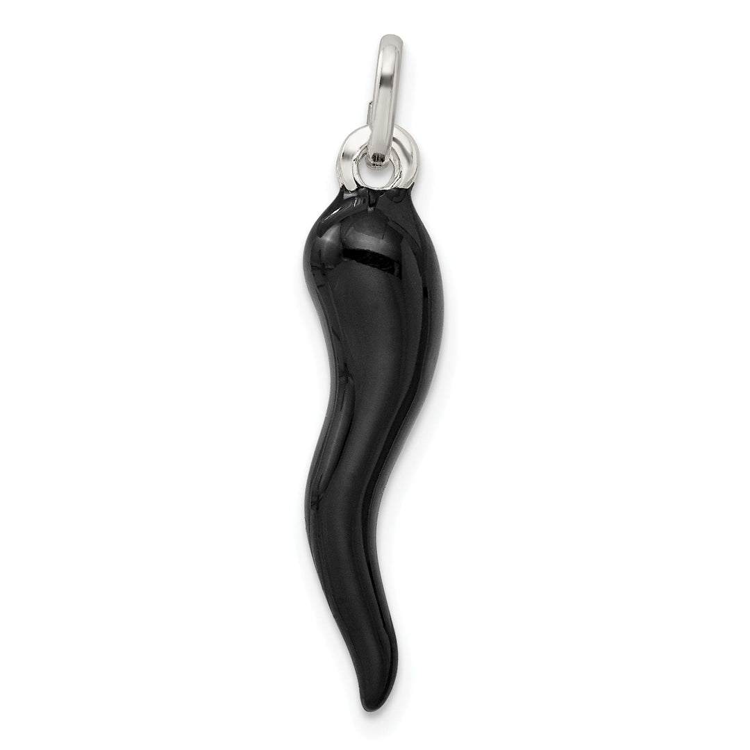 Silver 3-D Black Enamel Italian Horn Charm