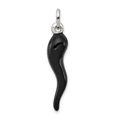 Silver 3-D Black Enamel Italian Horn Charm at $ 22.26 only from Jewelryshopping.com