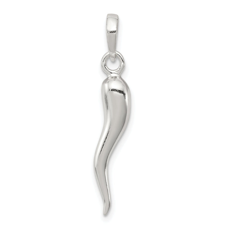 Solid Sterling Silver 3-D Italian Horn Charm Pendant