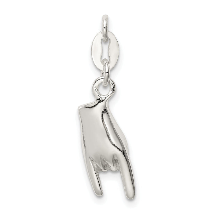 Silver Polished 3-D Rock On Good Luck Charm