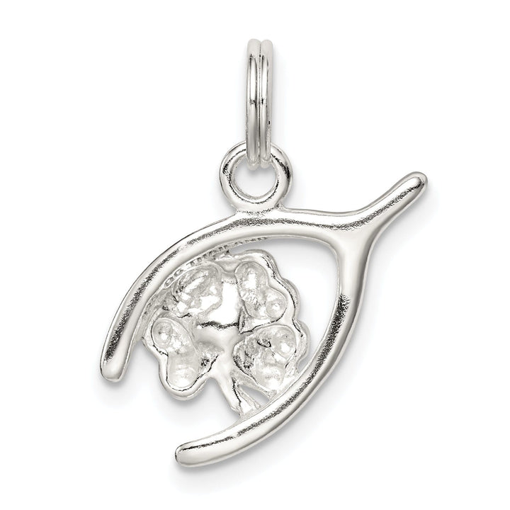 Silver Polished Four Leaf Clover Wishbone Charm