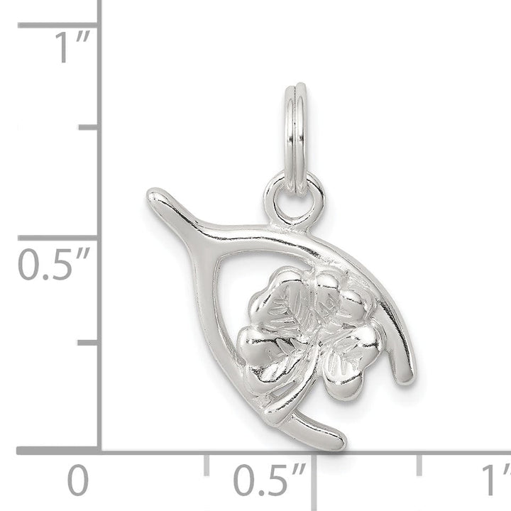 Silver Polished Four Leaf Clover Wishbone Charm