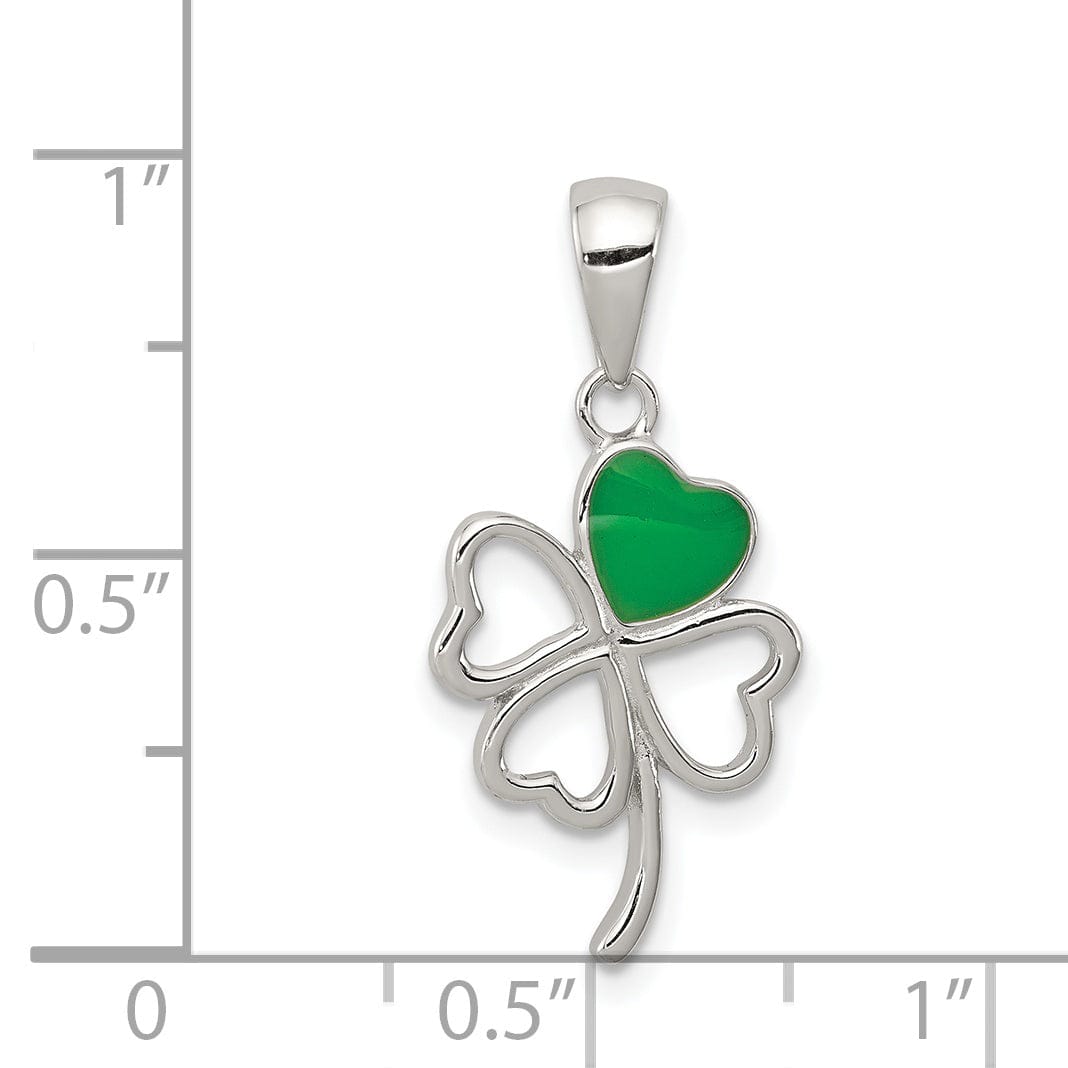 Silver Green Enameled Four Leaf Clover Charm