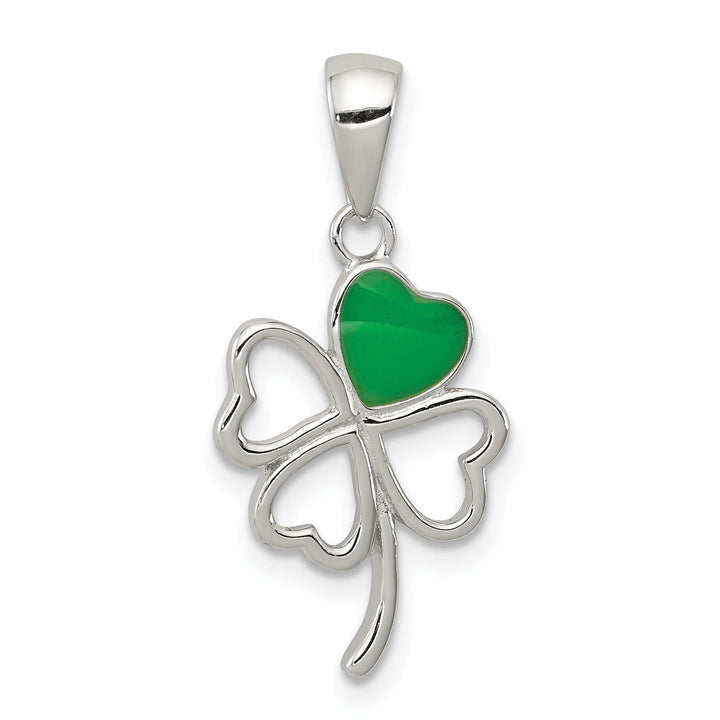 Silver Green Enameled Four Leaf Clover Charm