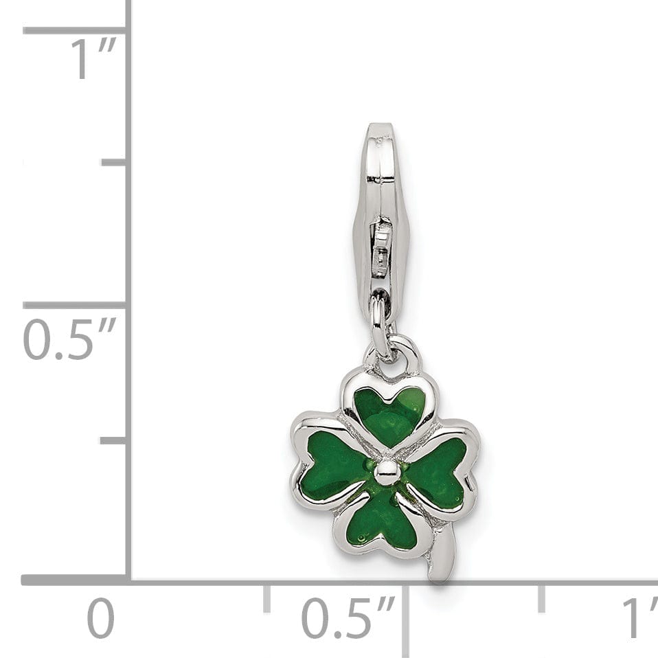 Silver Green Enameled Four Leaf Clover Charm