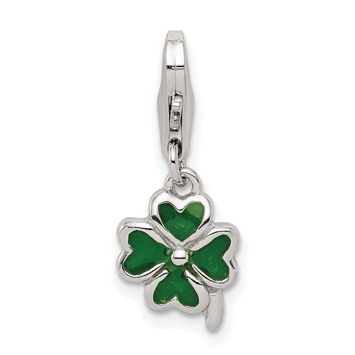 Silver Green Enameled Four Leaf Clover Charm