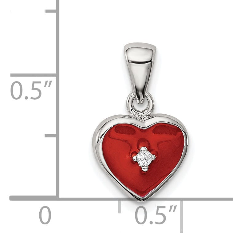 Sterling Silver Red Enameled C.Z Heart Pendant