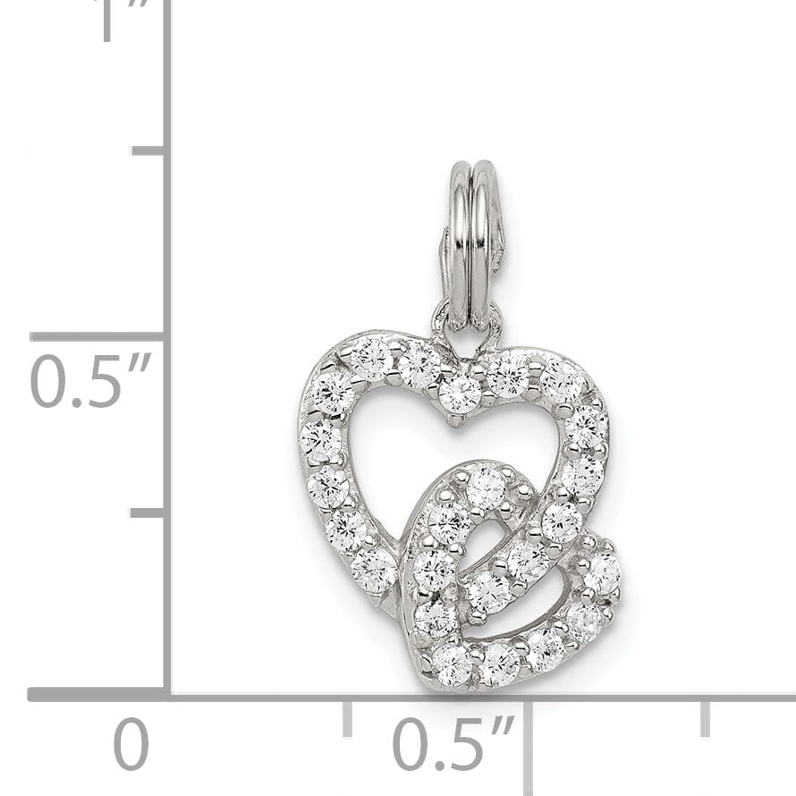 Sterling Silver Polished CZ Double Heart Charm