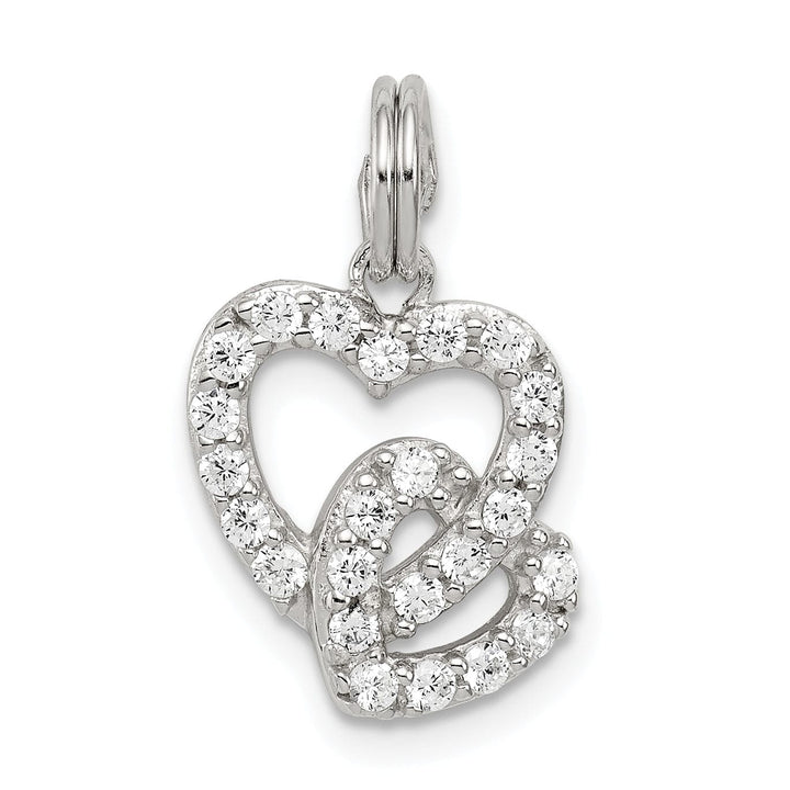 Sterling Silver Polished CZ Double Heart Charm